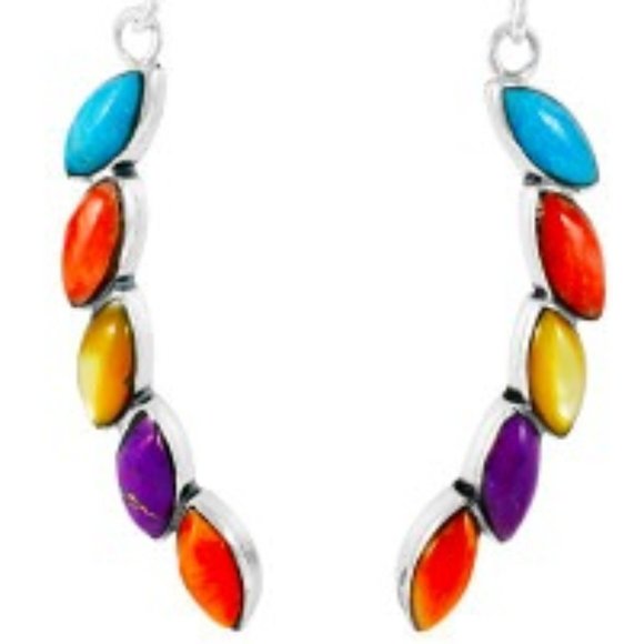 Multicolored Genuine Turquoise Gemstones & Sterling Silver Earrings NWT - Picture 2 of 2